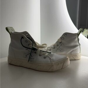 Off-White High-Top Sneakers in White and Green